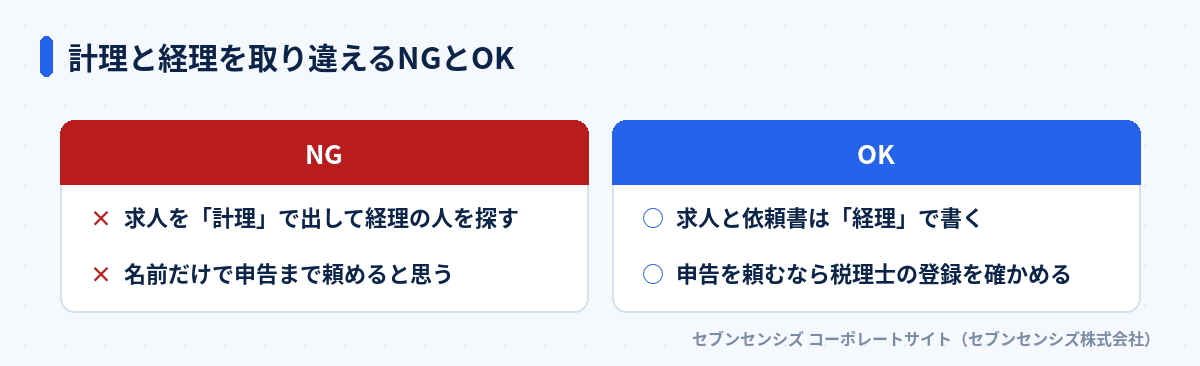計理と経理を取り違えるNGとOK